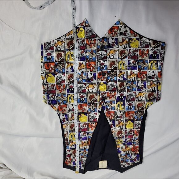 VINTAGE 90s vest Looney Tunes Warner Bros character tile button up tie back S/M - Picture 7 of 7